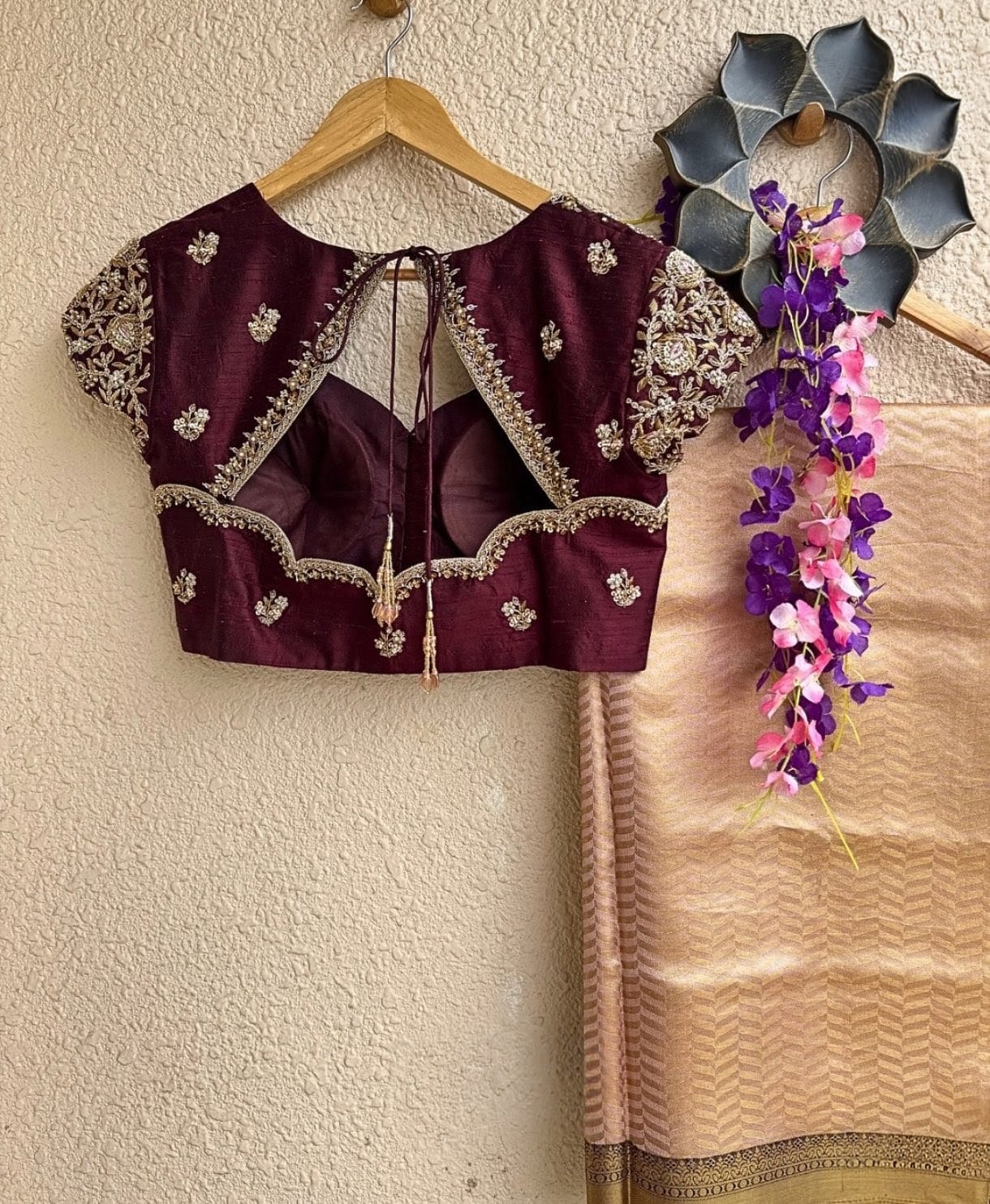 Wine Purple Designer Silk Blouse with Zari Embroidery