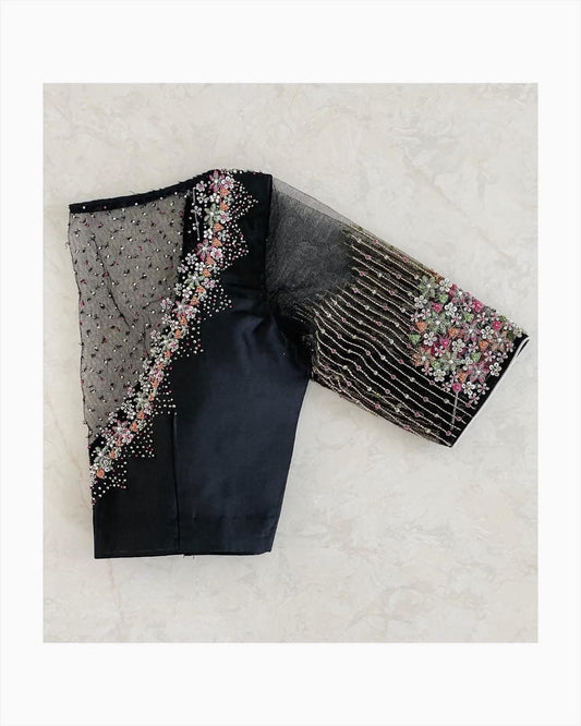 Black Floral Embroidered Net Designer Blouse