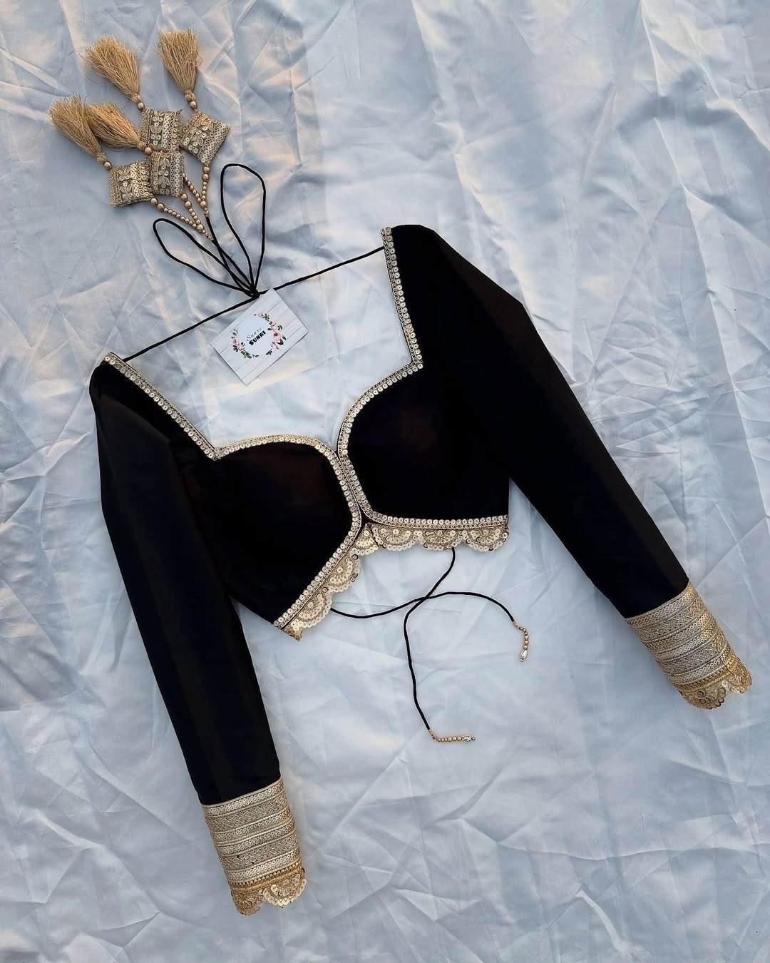 Buy Black & Gold Sheer Sleeve Designer Blouse