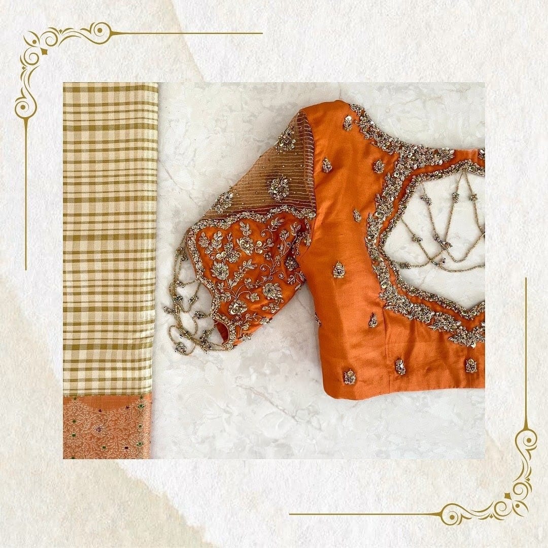 Royal Orange Embellished Blouse with Statement Cutwork Back
