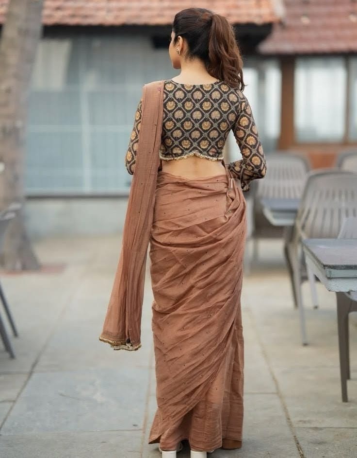 Elegant Brown Printed Full Sleeve Designer Blouse for Women