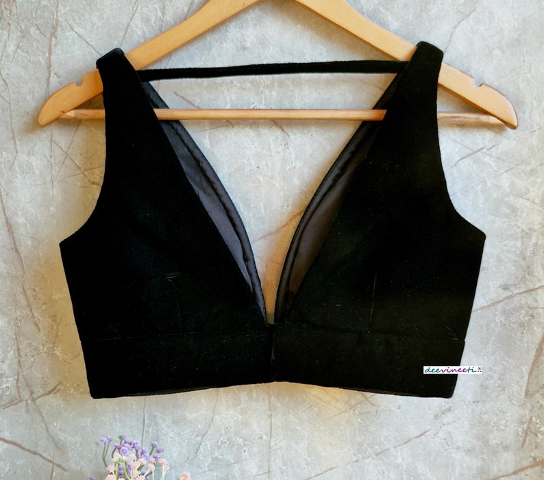 Black Velvet Plunge Neckline Indian Blouse