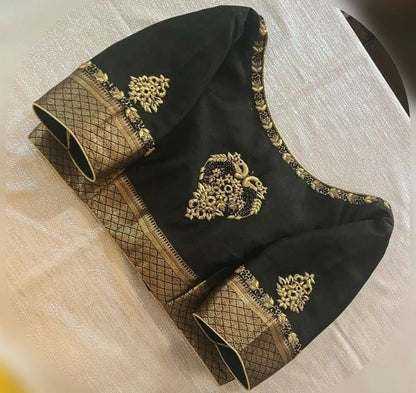 Elegant Black Brocade Sleeve Designer Saree Blouse for Women