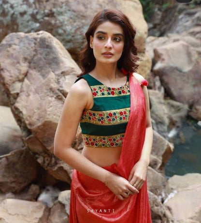 Green Embroidered Sleeveless Blouse for Women | Designer Party Wear Blouse