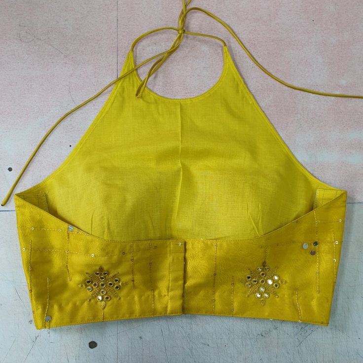 Women's Mustard Yellow Halter Neck Sequin Embroidered Designer Saree Blouse