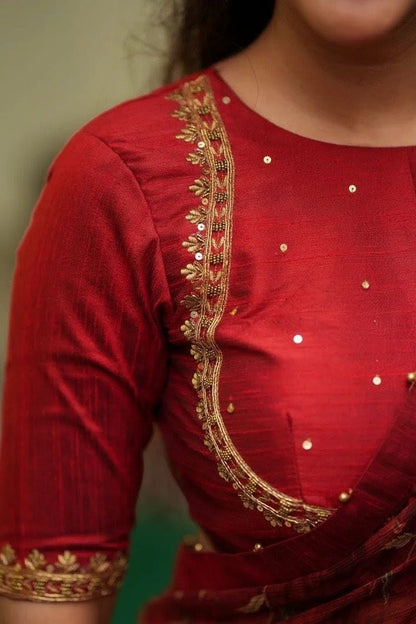 Maroon Silk Designer Blouse with Zari Embroidery