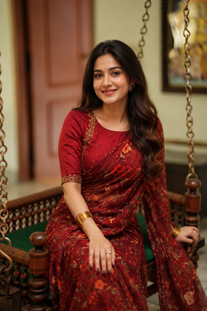 Maroon Silk Designer Blouse with Zari Embroidery