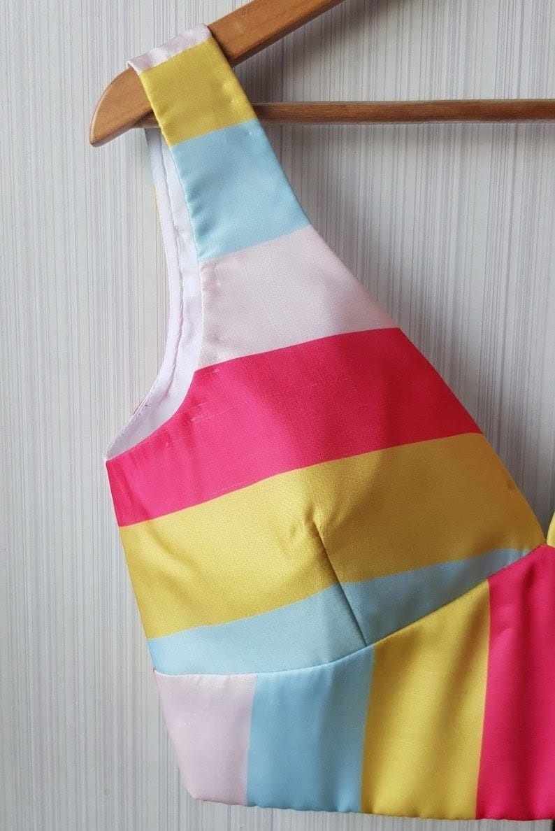 Pastel Rainbow Striped V-Neck Designer Saree Blouse for Women