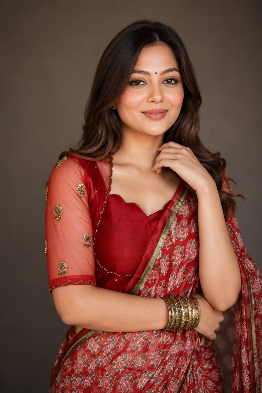 Designer Red Scallop Neck Net Back Blouse for Saree | Party Wear Readymade Blouse