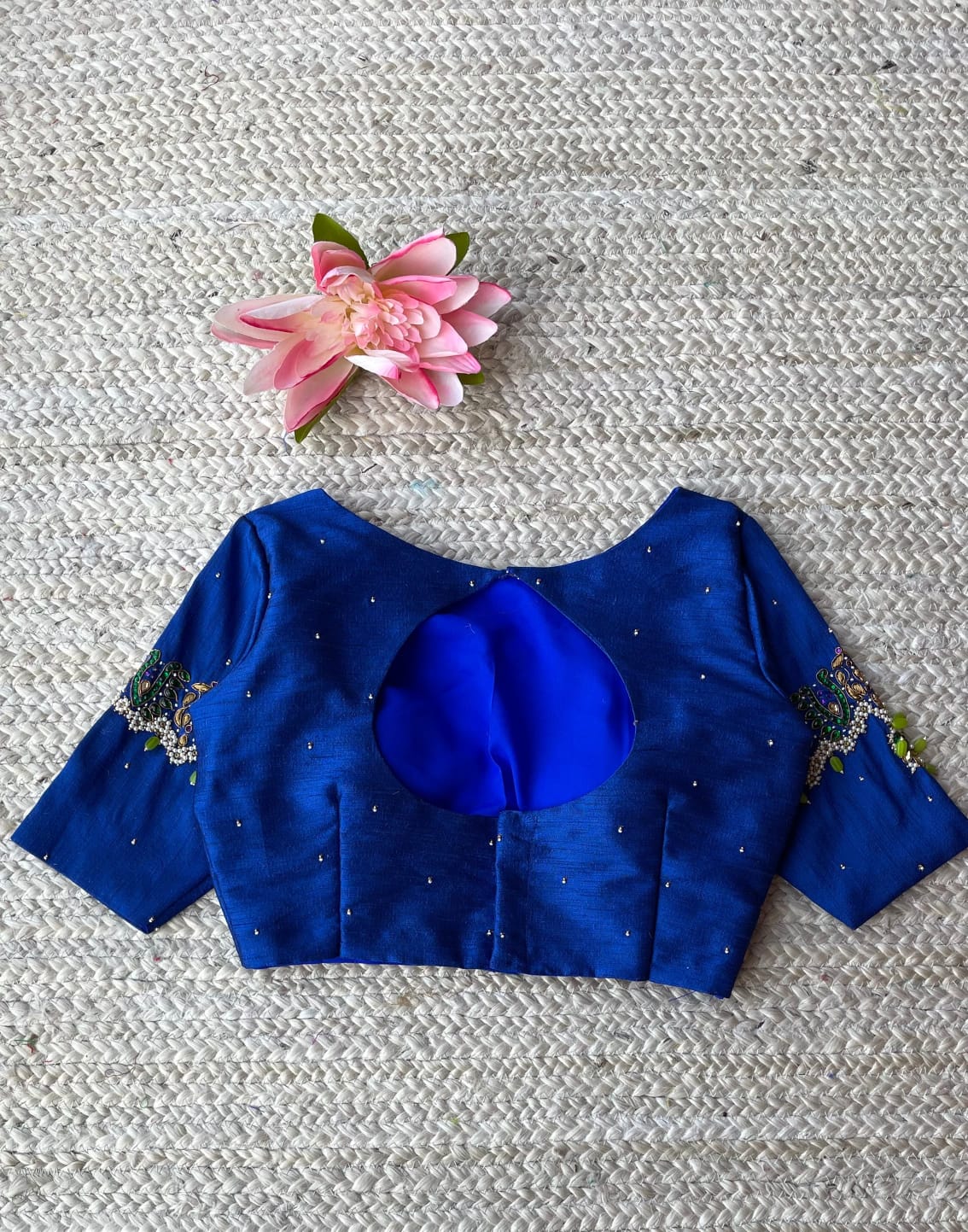 Royal Blue Embellished Sleeve Designer Blouse