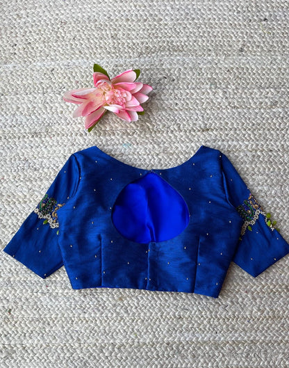 Royal Blue Embellished Sleeve Designer Blouse