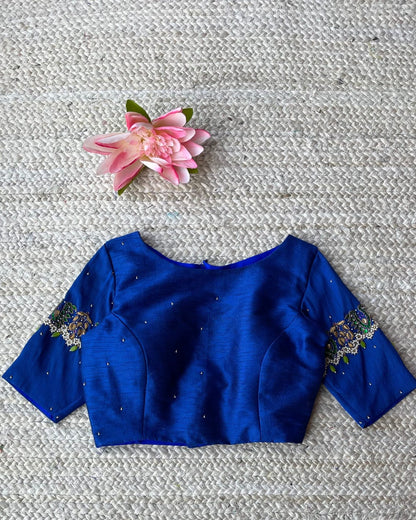 Royal Blue Embellished Sleeve Designer Blouse