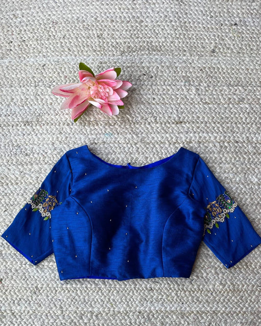 Royal Blue Embellished Sleeve Designer Blouse