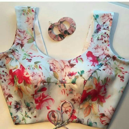 Pastel Floral Printed Blouse with Lace-Up Back Design