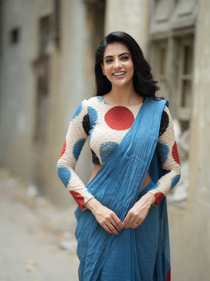 Abstract Polka Dot Embroidered Blouse with Statement Round Back Cut-Out