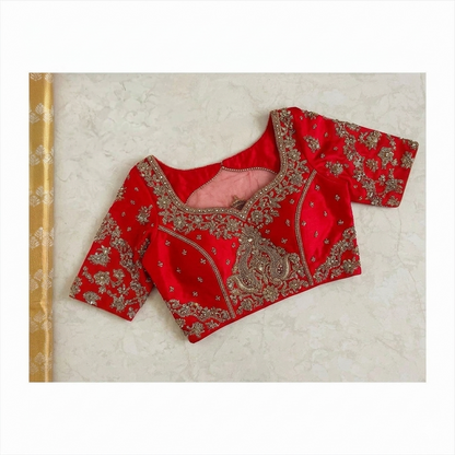 Red Bridal Designer Blouse with Royal Zari Embroidery