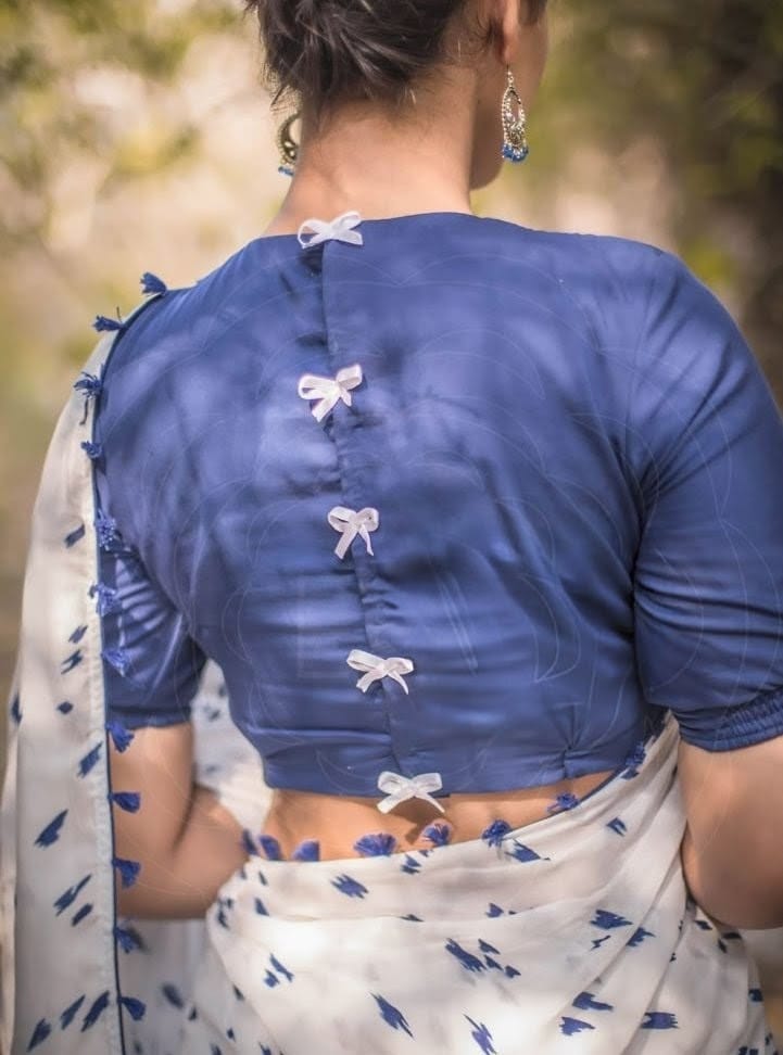 Classic Indigo Blue Blouse with Bow Tie Back Detailing
