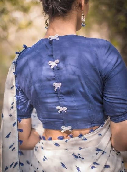 Classic Indigo Blue Blouse with Bow Tie Back Detailing