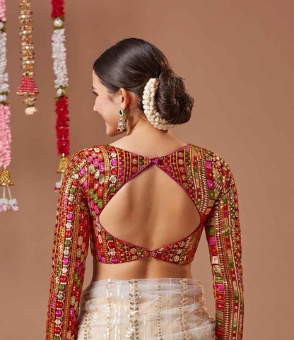 Ruby Heritage Embroidered Backless Blouse with Keyhole Design