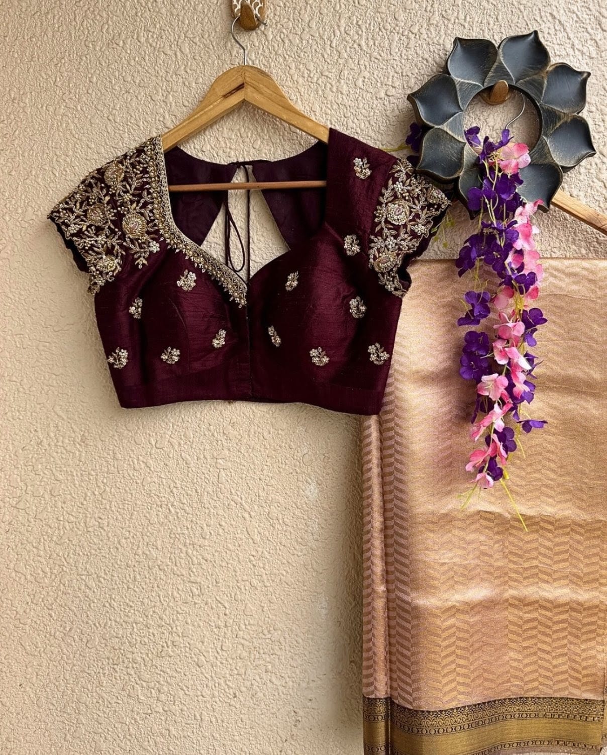 Wine Purple Designer Silk Blouse with Zari Embroidery