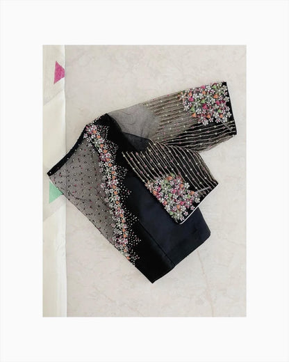 Black Floral Embroidered Net Designer Blouse