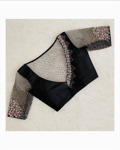 Black Floral Embroidered Net Designer Blouse