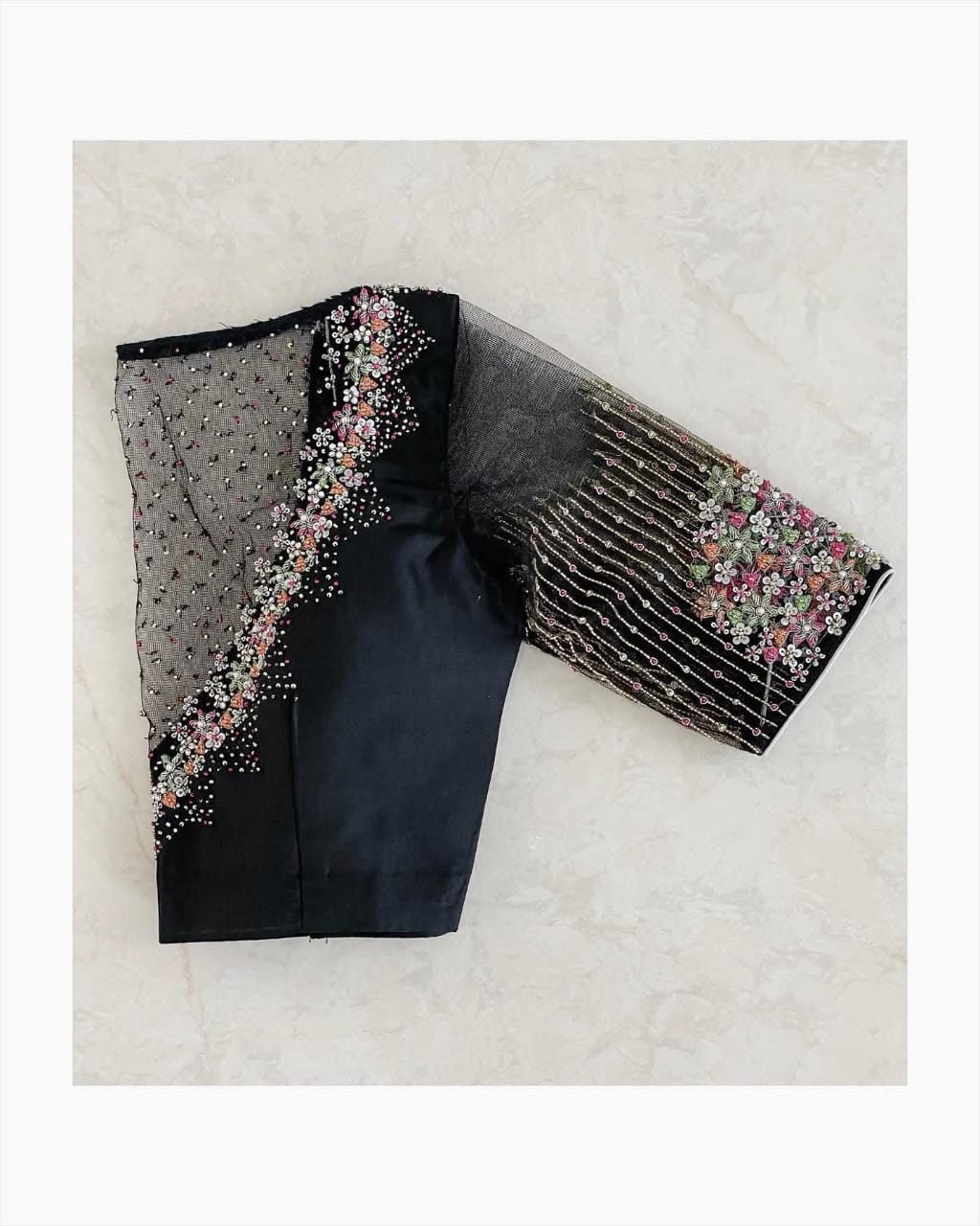 Black Floral Embroidered Net Designer Blouse