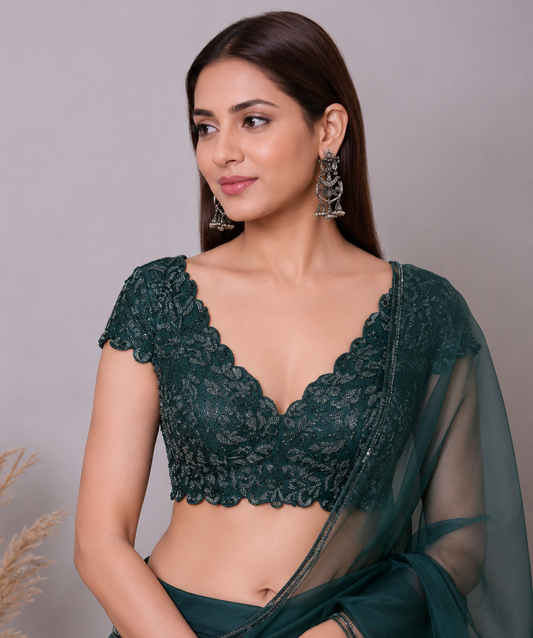 Deep V-Neck & V-Back Party Wear Saree Blouse