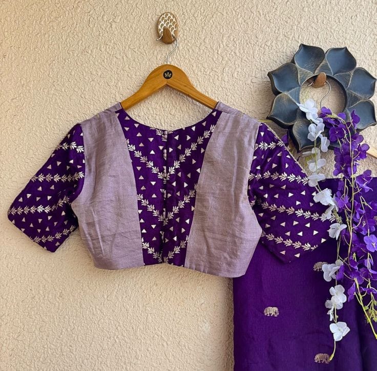 Purple Handwoven Cotton Blouse with Contrast Panel Design