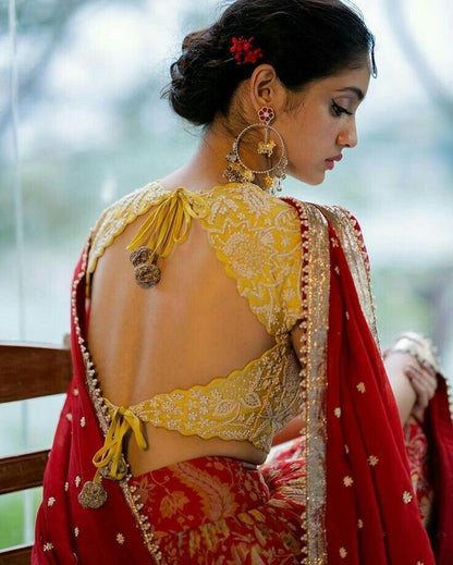 Designer Yellow Embroidered Deep Back Saree Blouse