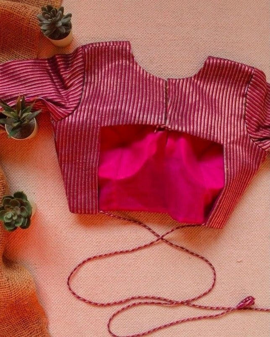 Magenta Striped Blouse with Keyhole Front & Tie-Up Back