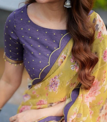 Purple Foil Dot Designer Blouse | Diamond Back Readymade Saree Blouse