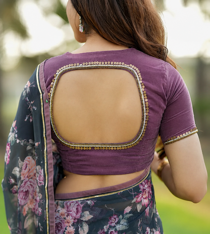 Purple Designer Saree Blouse with Sequins Border
