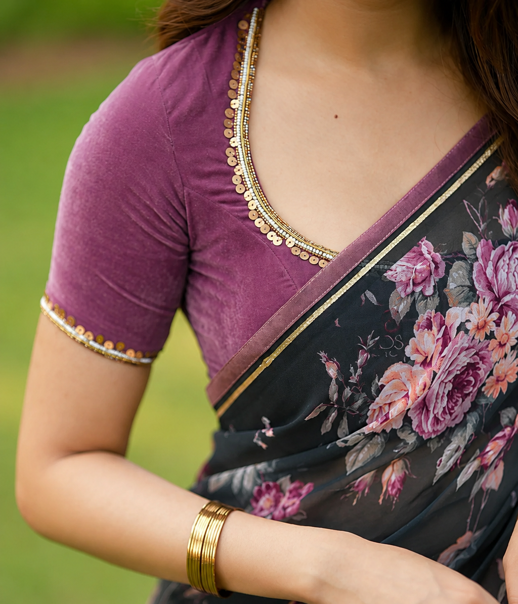 Purple Designer Saree Blouse with Sequins Border