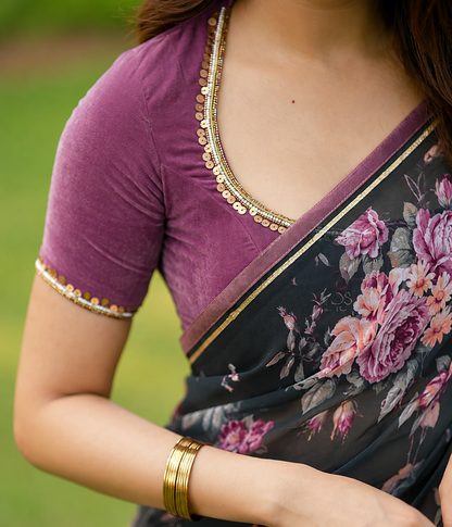 Purple Designer Saree Blouse with Sequins Border