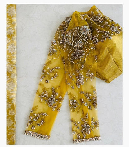 Sunlit Mustard Sheer Embroidered Designer Blouse