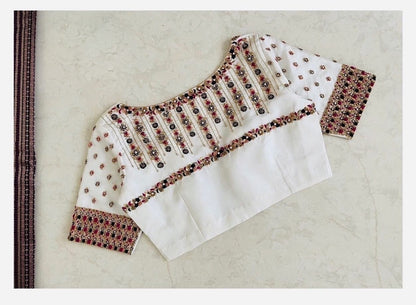 White Multicolor Embroidered Designer Ethnic Blouse