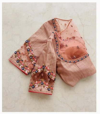 Designer Back Neck Peach Color Heavy Blouse