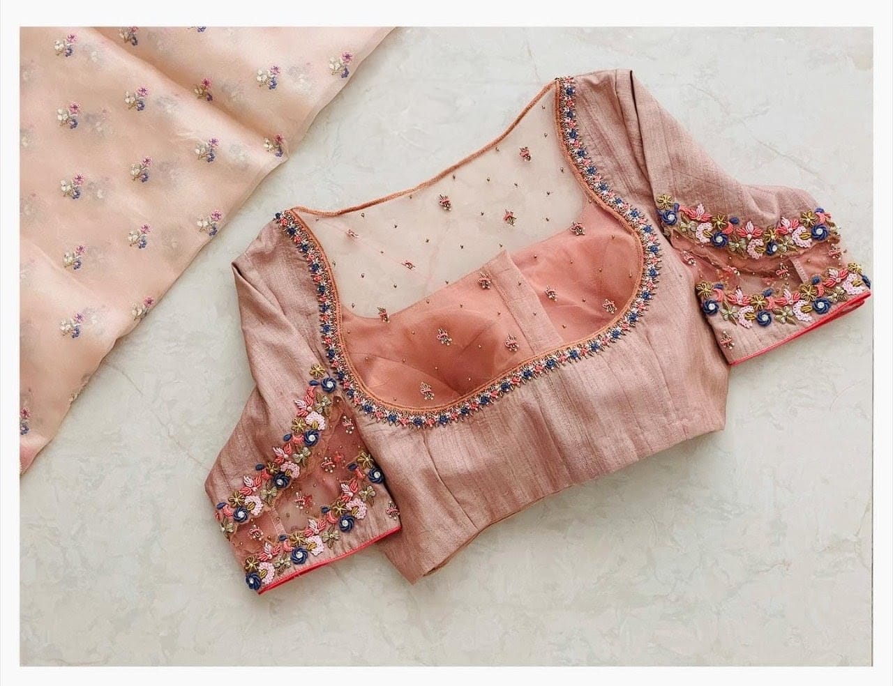 Designer Back Neck Peach Color Heavy Blouse