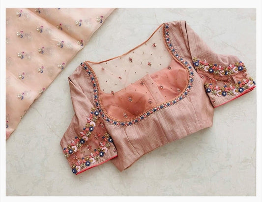 Designer Back Neck Peach Color Heavy Blouse