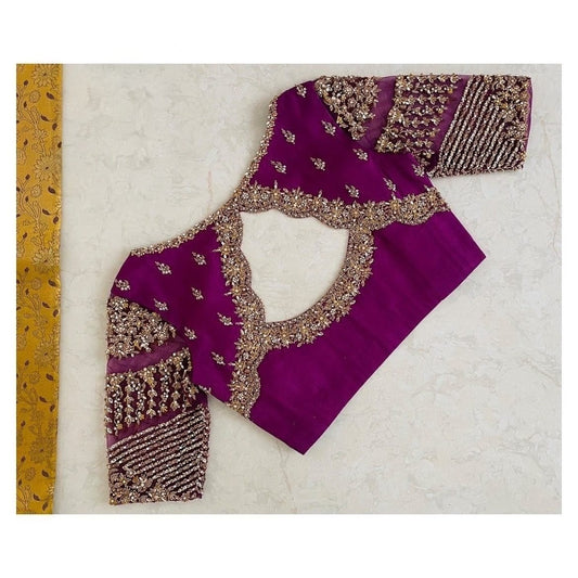 Royal Magenta Heavy Embroidered Cut-Out Bridal Blouse