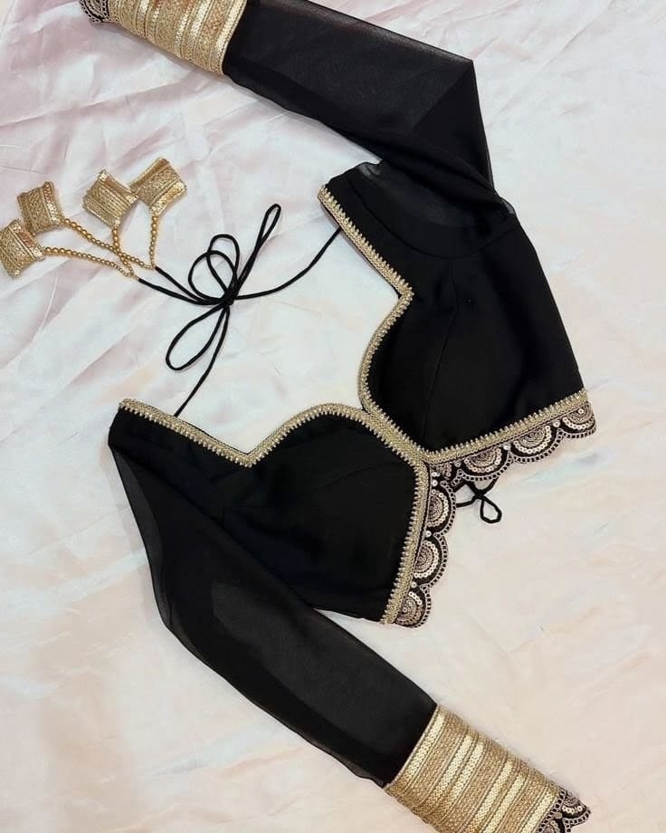 Buy Black & Gold Sheer Sleeve Designer Blouse