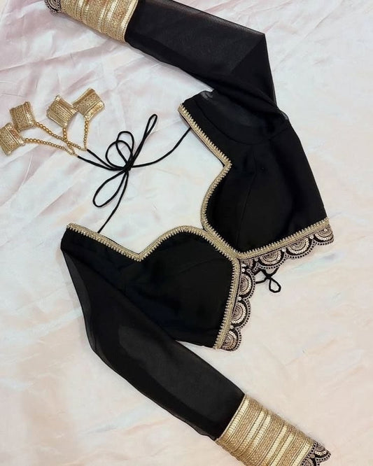 Buy Black & Gold Sheer Sleeve Designer Blouse