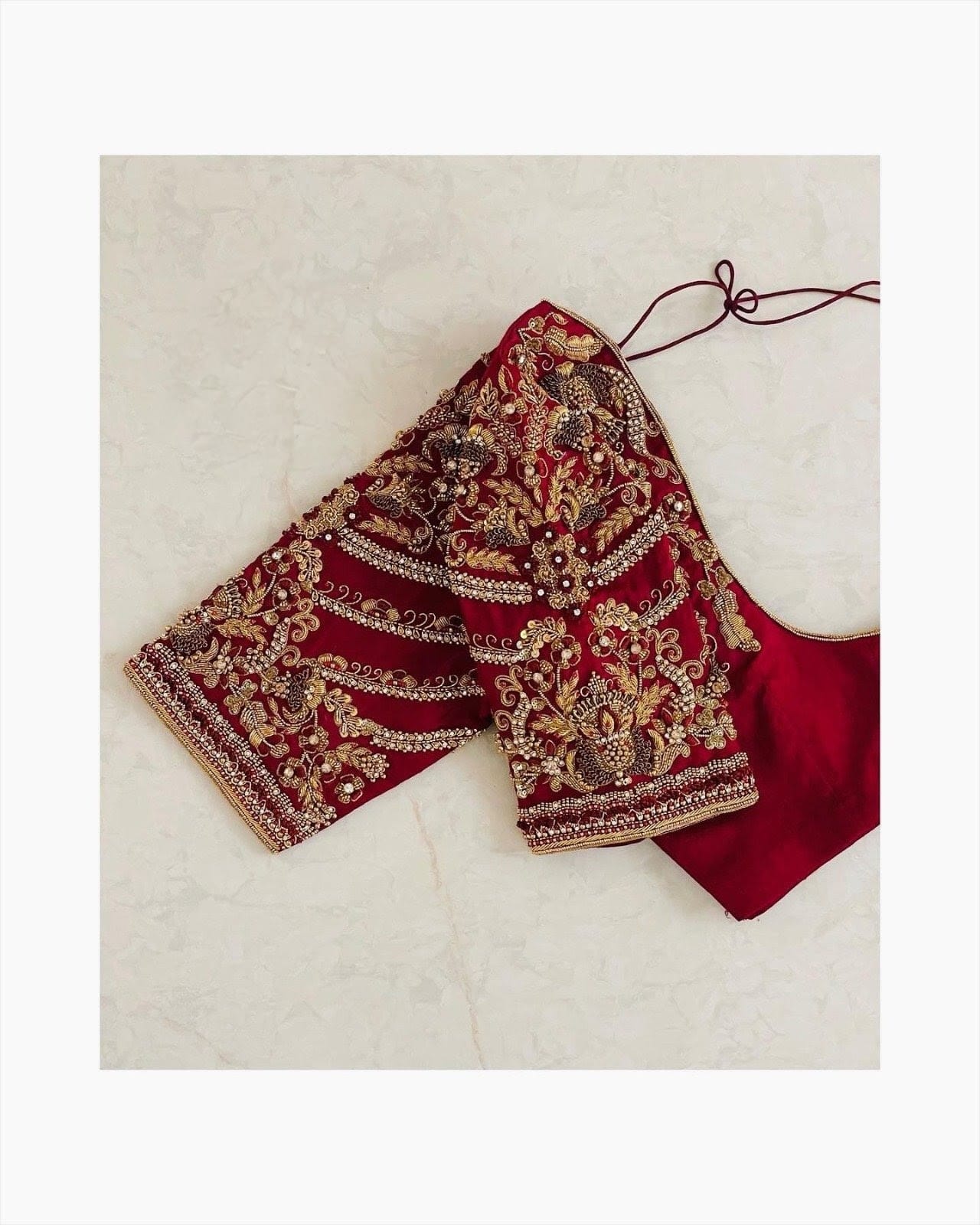 Bridal Red Silk Blouse with Heavy Zardozi Embroidery & Tie-Up Back