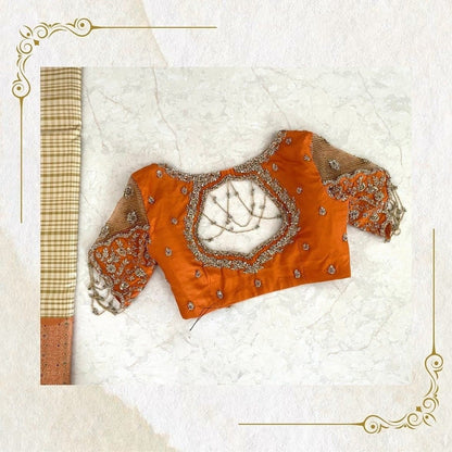Royal Orange Embellished Blouse with Statement Cutwork Back