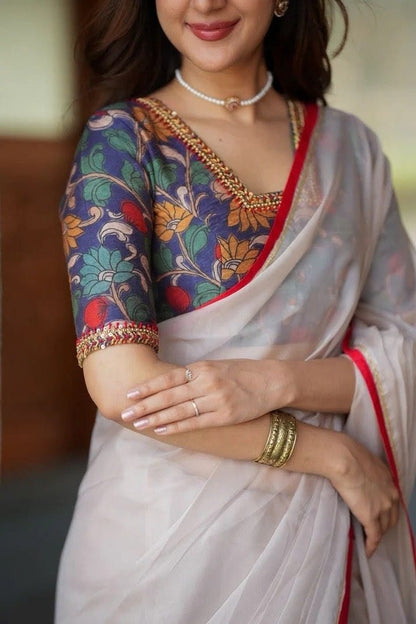 Kalamkari Inspired Elbow Sleeve Blouse for Women