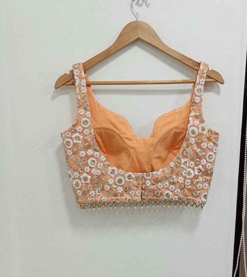Peach Floral Handwork Designer Saree Blouse for Women