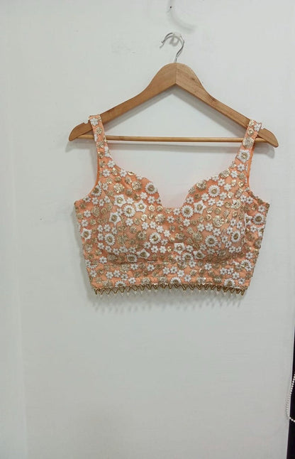 Peach Floral Handwork Designer Saree Blouse for Women