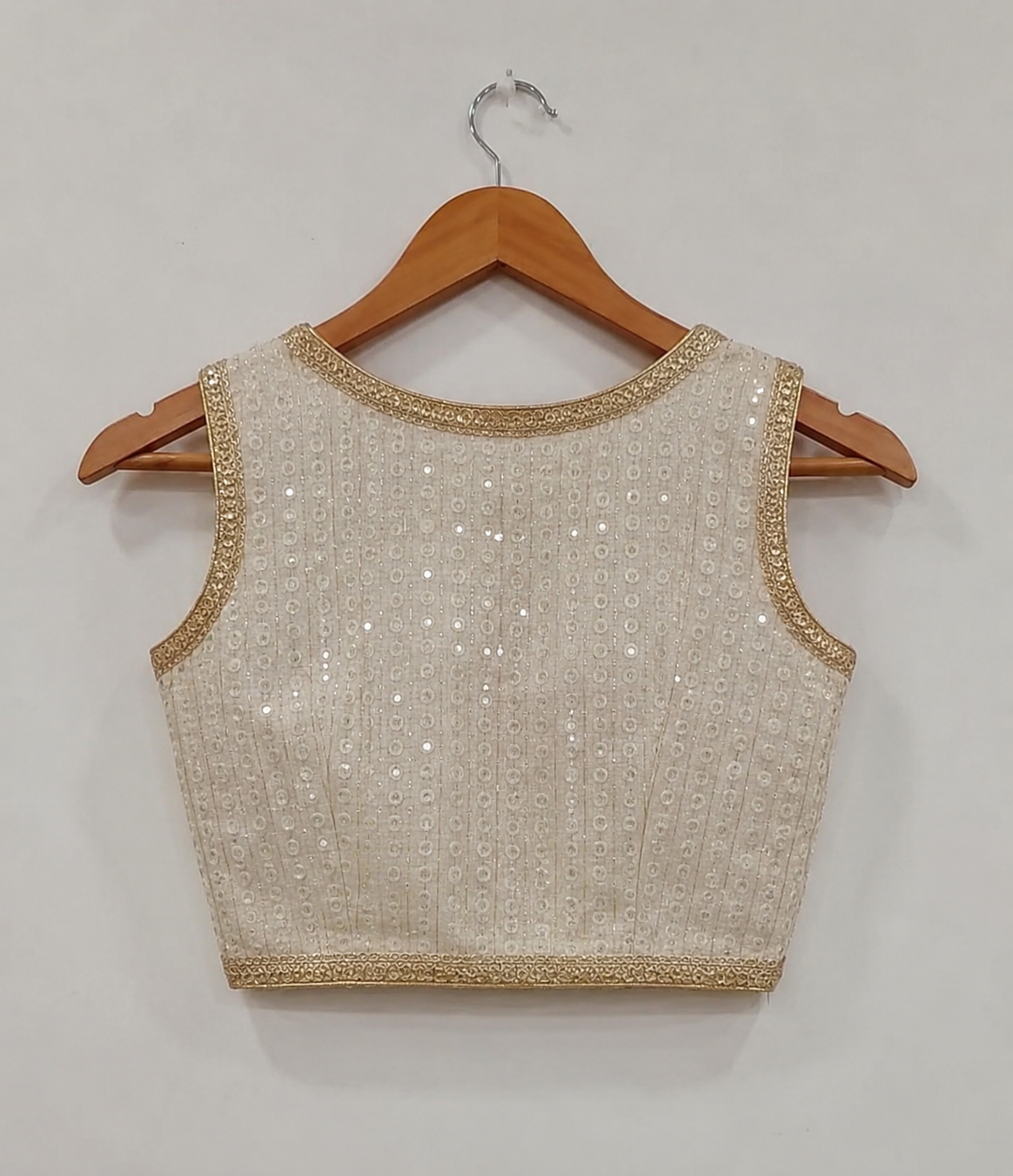 Off White Sequin Embroidered Sleeveless Readymade Blouse for Women