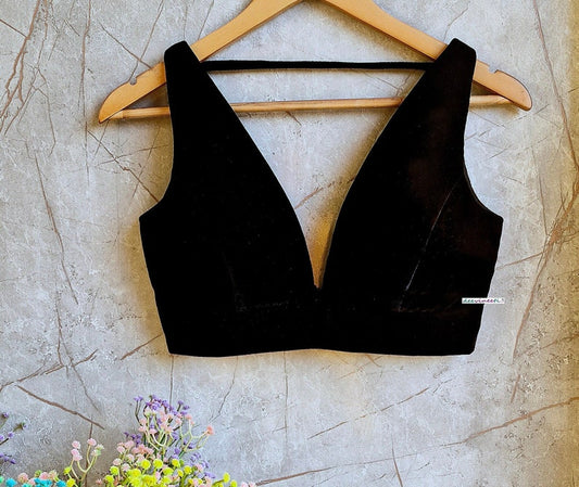 Black Velvet Plunge Neckline Indian Blouse